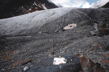 Snow-capped peaks of the Altai mountains in Russia. Aktru glacier