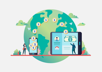 Wall Mural - online money transfer. people send money via smartphone. internet banking. worldwide payment. flat v