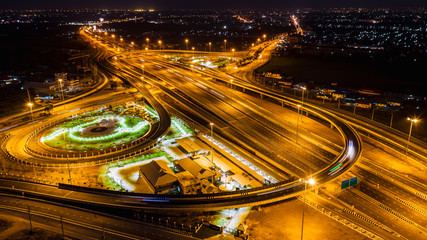 new contruction expressway and ring road industry connections the city for transportation and logistics business in Thailand at night