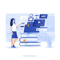 Wall Mural - flat color modern illustration design - online education