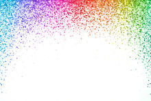Rainbow Confetti On White Background, Arch Shape. Vector