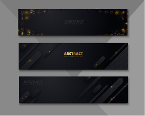 Wall Mural - Set of black abstract banners with golden sequins.