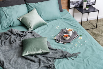 Canvas Print - Tasty healthy breakfast on bed