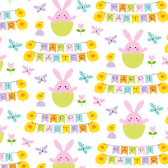 Wall Mural - Happy easter pattern with bunnies and chicks