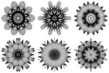 Set Of Pattern Of Mandala . Vector Illustration. Modern Decorative Floral Color Mandala. Decorative Cicle Ornament. Floral Design. Black White Color