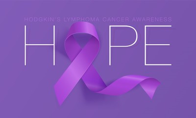 Hope. Hodgkin's Lymphoma Awareness Calligraphy Poster Design. Realistic Violet Ribbon. September is Cancer Awareness Month. Vector