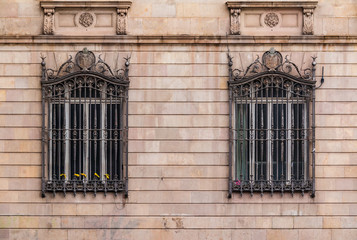 Windows in row on facade of historic building