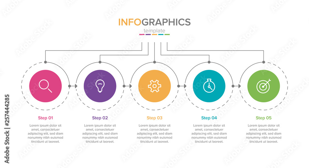 Business Infographic template with icons.. Thin line design with numbers 5 options or steps. Infographics for business concept. - obrazy, fototapety, plakaty 