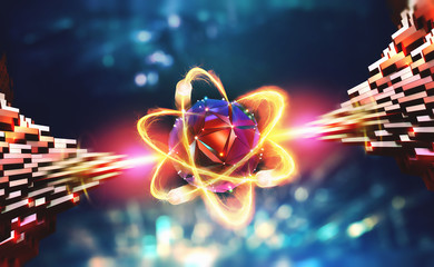 Aufkleber - Atomic structure. Scientific breakthrough. Nanotechnology and artificial intelligence. Innovations in cybernetics 3D illustration