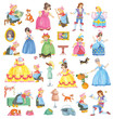 Cinderella. Fairy tale. Coloring book. Coloring page. Set of cute cartoon characters isolated on white background