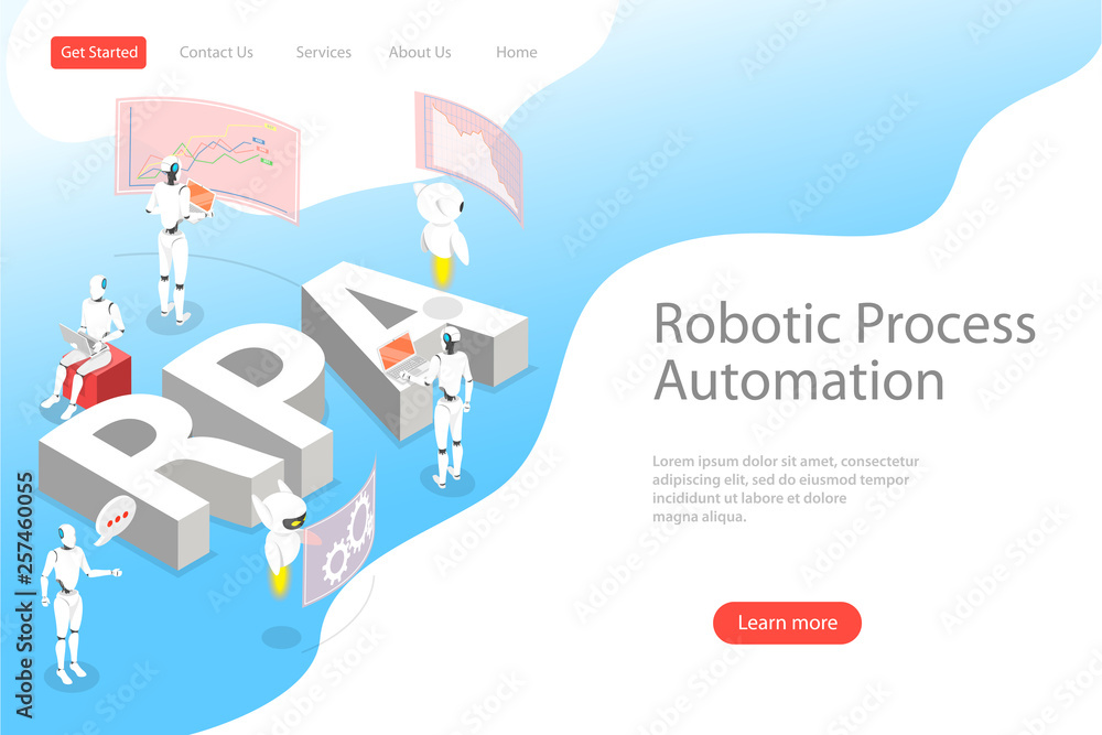 Isometric flat vector landing page template of robotic process ...
