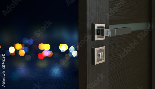 Empty Scene Background Open Wooden Doors Behind The Open Door