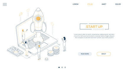 Wall Mural - startup - isometric line design style web banner