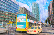 Watercolor illustration of Berlin Potsdamer Place with traffic jam.
