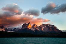 Iconic Scene Of Torres Del Paine National Park At Sunrise, Chile 