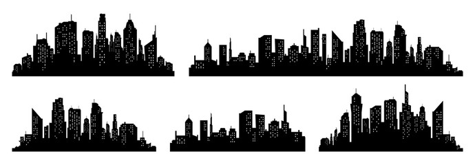City silhouette vector set. Panorama city background. Skyline urban border collection.