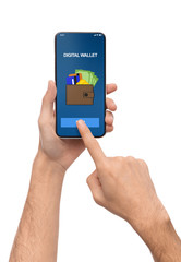 Poster - Man using smartphone with digital wallet application