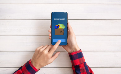 Poster - Man using smartphone with digital wallet application