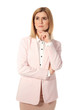 © New Africa - Portrait of pensive businesswoman on white background