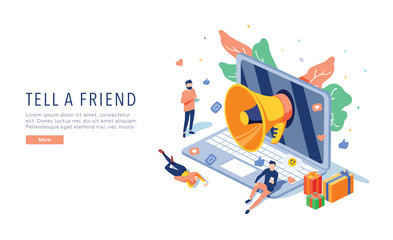 tell a friend vector website template, web page and landing page design for website and mobile site 
