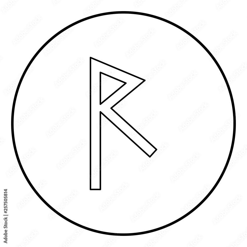 Raido rune raid symbol road icon outline black color vector in circle ...
