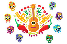 Colorful Mexican Pattern, Traditional Ethnic Elements Vector Illustration