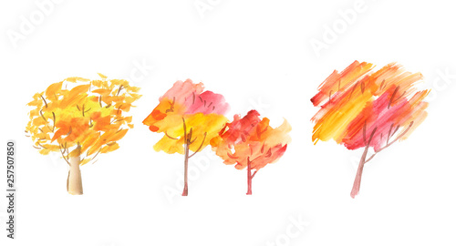 Trees with red foliage wate...