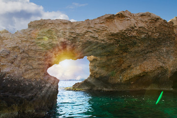 Wall Mural - Mediterranean sea landscape. Bridge of Lovers in National Forest Park Cape Greco, Ayia Napa, Cyprus