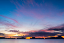 Colorful Sunset Over Bacuit Bay, El Nido, Palawan, Philippines