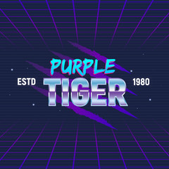 Wall Mural - retro 80s logo, label, badge. animal scratch with retro text. purple tiger. logo in retro style isol