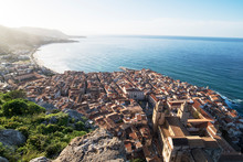 View Of Coastline And Town Of Cefalu, Sicily, Italy