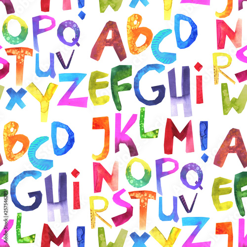 Naklejka litery na szybę  akwarela-bezszwowe-wzor-z-kolorowym-alfabetem-zestaw-typu-odreczny-grunge-szorstkie-wyciecie