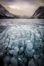 Frozen Lake Minnewanka, Banff National Park, Alberta, Canada