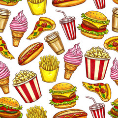 Sticker - Street fast food seamless pattern, food and drinks