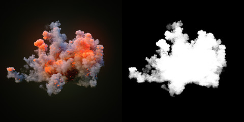 Wall Mural - composition with large explosions in dark plus alpha channel. 3d rendering