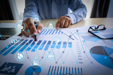 Working team meeting concep graph financial with social network diagram discussing data analysis data the charts and graphs