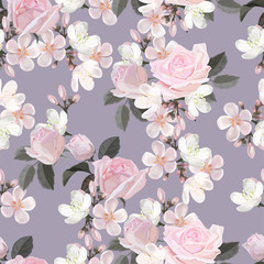 Wall Mural - Pink flower seamless pattern vector illustration