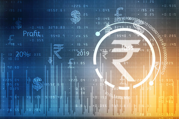 Growth of Indian stock market, Stock market graph. Abstract finance background, Stock market chart, Indian Rupee symbol on financial Background