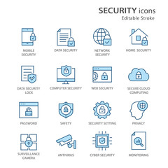 Wall Mural - security flat line icon set. vector illustration. editable stroke.