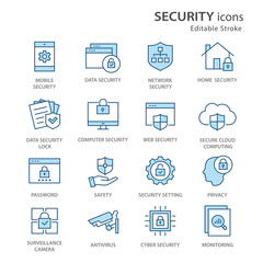 Wall Mural - security flat line icon set. vector illustration. editable stroke.
