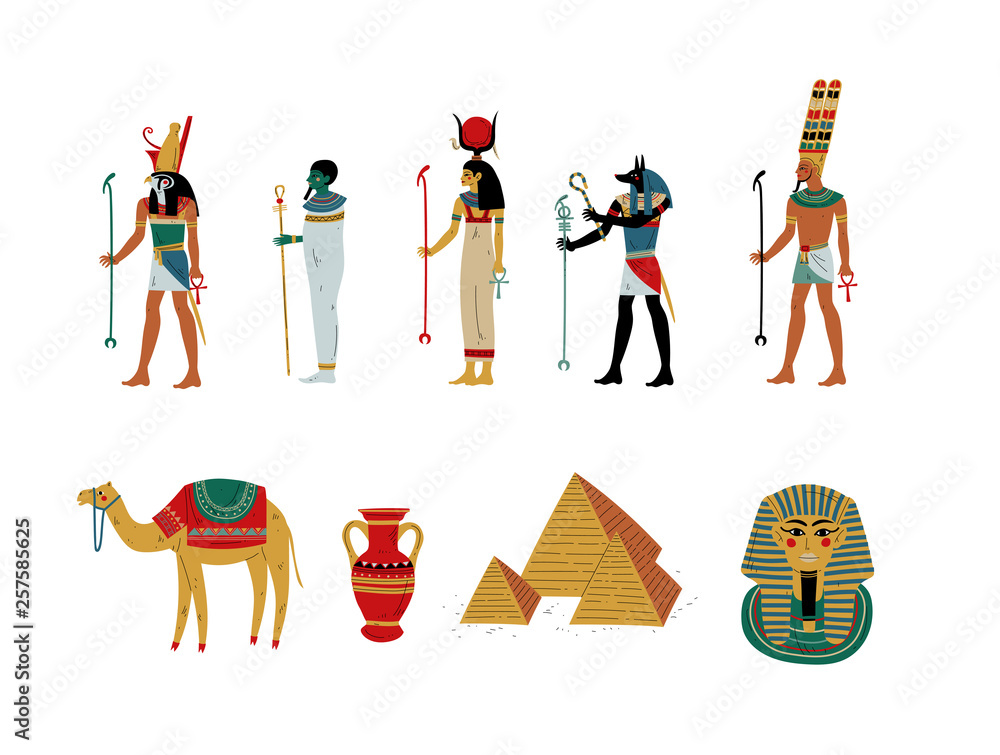 Ancient Egypt Cultural Symbols Set, Gods and Goddess Vector ...