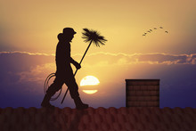 Chimney Sweep Silhouette At Sunset