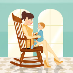 Canvas Print - mother with baby on rocking chair