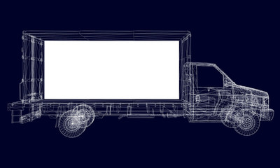 Wall Mural - Truck wireframe of white lines on a dark background. Side view. Vector illustration