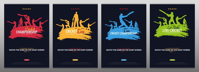 Wall Mural - Set of Cricket Championship banners or posters, design with players and bats. Vector illustration.