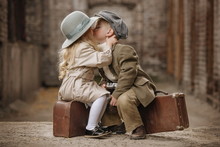 Romantic Meeting Of Two Children In The Old Town