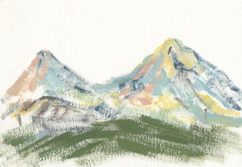 the Ararat, landscape with mountains, gouache sketch