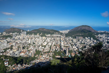 Rio de Janeiro neighbourhood of Botafogo with Copacabana and the ocean in the background seen from the Corcovado mountain top