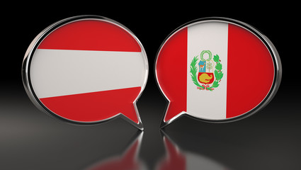 Austria and Peru flags with Speech Bubbles. 3D Illustration