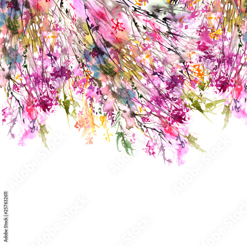 Floral frame. Floral greeting card with lavender. Flowers blossom, Wedding in...